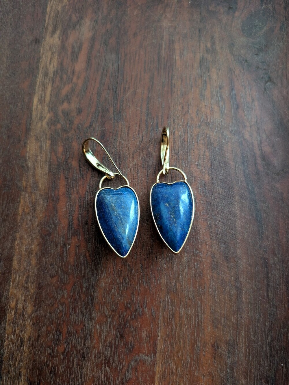 Blue Lapis Shield Gold Drop Earrings with Sunburst Eye Accent - Picture 6 of 6